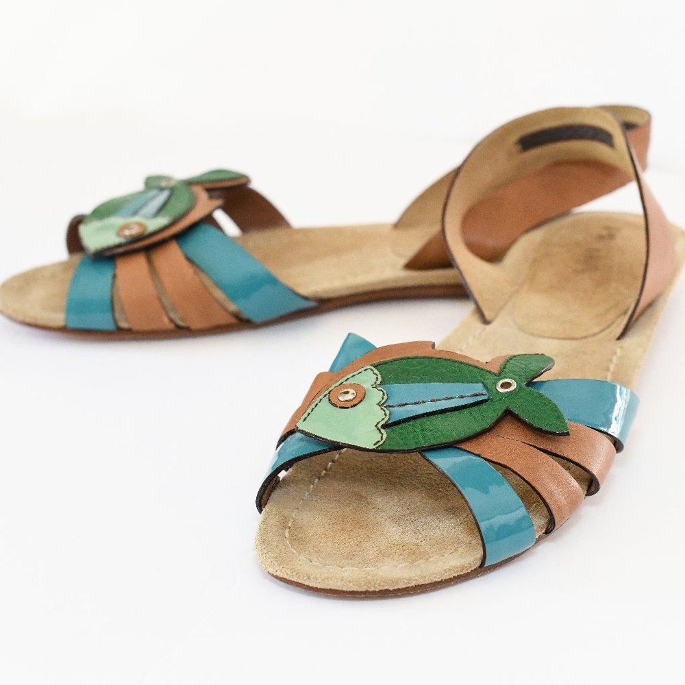 PRADA Leather Fish Applique Flat Sandal